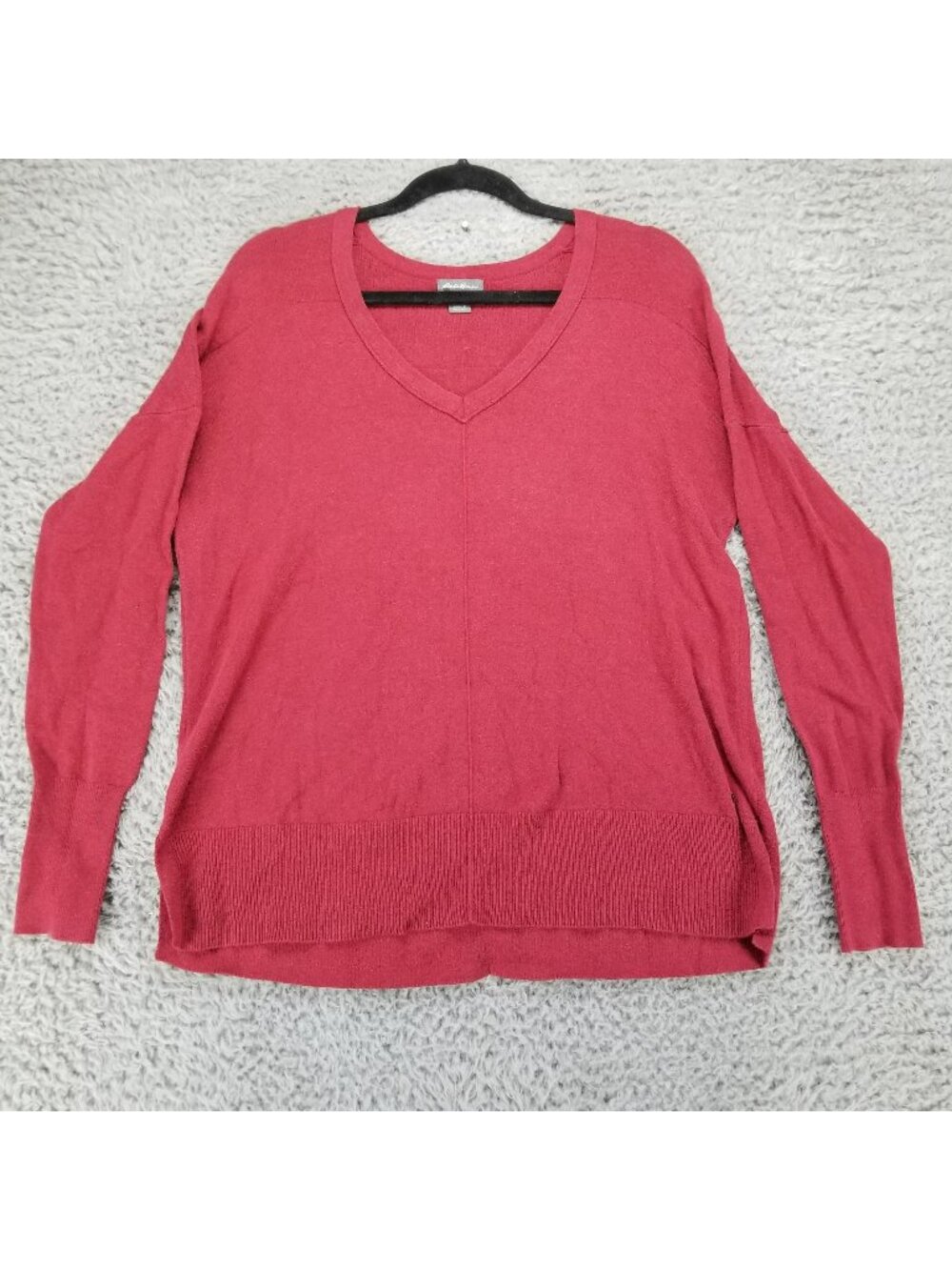 Eddie Bauer Sweater Womens Small Cranberry Red Knit V Neck Pullover *Read*